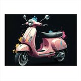 Pembe Vespa Motosiklet Desenli Mdf Tablo 50cmX 70cm