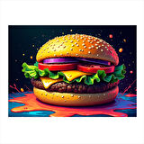 Büyük Burger İllüstrasyonu Mdf Tablo 35cm X50cm