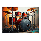 Kırmızı Davul Seti Hediyelik Mdf Tablo 25cmX 35cm