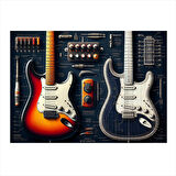 Elektro Gitar Tasarımı Desenli Ahşap Tablo 35cm X50cm
