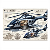 Teknik Helikopter Tasarımı Model Ahşap Tablo 35cm X50cm