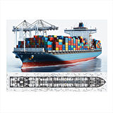 Konteyner Gemisi Çizimi Hediyelik Mdf Tablo 25cmX 35cm