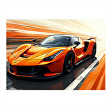 Turuncu Spor Araba Tasarımı Tasarım Mdf Tablo 35cm X50cm