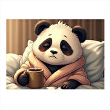 Kahve İçen Panda Figürü Dekoratif Mdf Tablo 35cm X50cm