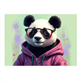 Şehirde Panda Figürü Desenli Ahşap Tablo 50cmX 70cm
