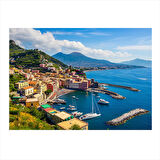 Sahil Kasabası Manzarası Modern Ahşap Tablo 35cm X50cm