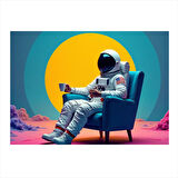 Sandalyede Oturan Astronot Model Ahşap Tablo 25cmX 35cm