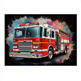 Kırmızı İtfaiye Aracı Dekoratif Mdf Tablo 35cm X50cm