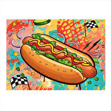 Çizgi Roman Sosisli Çizimi Modern Ahşap Tablo 50cmX 70cm