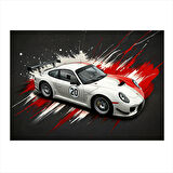 Beyaz Spor Araba Aksiyonu Desenli Mdf Tablo 35cm X50cm