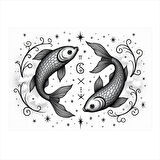 Balık Figürleri Zodyak Tasarımı Tasarım Ahşap Tablo 25cmX 35cm