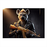 Silahlı Sırtlan Figürü Desenli Mdf Tablo 25cmX 35cm