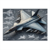 Askeri Hava Filosu Uçak Çizimi Modern Ahşap Tablo 50cmX 70cm