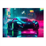 Neon Işıklı Spor Araba Art Mdf Poster 50cmX 70cm