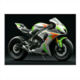 Yeşil Spor Motosiklet Çizimi Mdf Tablo 25cmX 35cm