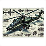 Teknik Apachie Helikopter Çizimi Model Mdf tablo 25cmX 35cm
