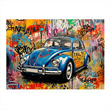 Mavi Retro Vosvos Çizimi Art Mdf Poster 25cmX 35cm