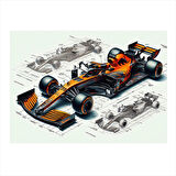 Turuncu Formula 1 Arabası Desenli Mdf Tablo 35cm X50cm