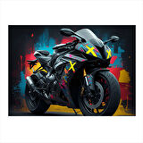 Neon Işıklı Motosiklet Dekoratif ahşap Tablo 25cmX 35cm