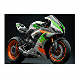 Yeşil Spor Motosiklet Çizimi Tasarım Mdf Tablo 35cm X50cm