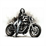 Siyah Beyaz Motosiklet Portresi Hediyelik Ahşap Tablo 50cmX 70cm