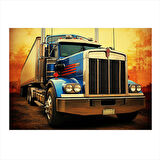 Nostaljik Mavi Tır Çizimi Hediyelik Mdf Tablo 25cmX 35cm