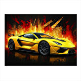 Sarı Spor Araba Aksiyonu Art Mdf Tablo 25cmX 35cm