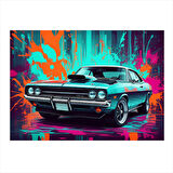 Renkli Klasik Araba Desenli Mdf Tablo 25cmX 35cm