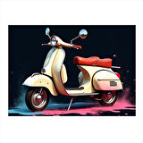 Krem Rengi Vespa Motosiklet Modern Ahşap Tablo 35cm X50cm