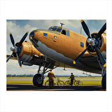 Vintage Pervaneli Uçak Modern Ahşap Tablo 50cmX 70cm