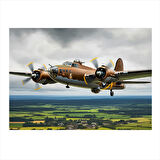 Eski Pervaneli Uçak Uçuşu Model Ahşap Tablo 35cm X50cm