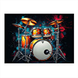 Kırmızı Davul Seti Hediyelik Ahşap Tablo 35cm X50cm