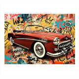 Grafitili Klasik Araba Tasarım Ahşap Tablo 25cmX 35cm