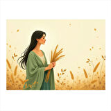 Tarlada Kadın Figürü Modern Ahşap Tablo 35cm X50cm