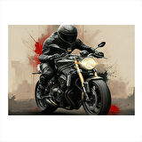 Siyah Motosiklet Sürücüsü Mdf Tablo 50cmX 70cm