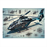 Teknik Helikopter Çizimi Model Ahşap Tablo 25cmX 35cm
