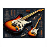 Elektro Gitar Tasarımı Modern Ahşap Tablo 25cmX 35cm