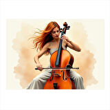 Çello Çalan Kadın Figürü Mdf poster 25cmX 35cm
