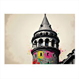 Galata Kulesi İllüstrasyonu Dekoratif ahşap Tablo 35cm X50cm