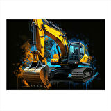 Sarı Ekskavatör Tasarımı Art Mdf Tablo 25cmX 35cm