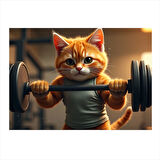 Halter Kaldıran Kedi Figürü Dekoratif Mdf Tablo 35cm X50cm