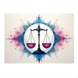 Renkli Terazi İllüstrasyonu Model Ahşap Tablo 35cm X50cm