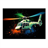 Gece Uçan Helikopter Hediyelik Ahşap Tablo 25cmX 35cm