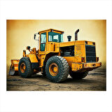 Sarı İş Makinesi Tasarımı Dekoratif ahşap Tablo 25cmX 35cm