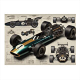 Teknik Yarış Arabası Çizimi Art Mdf Poster 50cmX 70cm