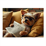 Gazete Okuyan Köpek Dekoratif ahşap Tablo 35cm X50cm