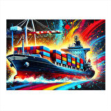 Neon Işıklı Yük Gemisi Mdf poster 35cm X50cm