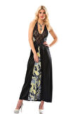 Siyah Dantelli Saten Gecelik - 086