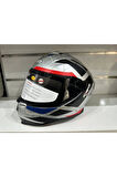 KASK CRN FS-867 MAT SİLVER/BLYE/RED GÜNEŞ VİZÖRLÜ