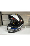 KASK CRN FS-867 MAT SİLVER/BLYE/RED GÜNEŞ VİZÖRLÜ
